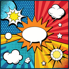 Colorful page comic cartoon background with blank speech bubble