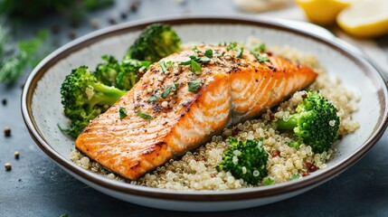 Protein-packed grilled salmon with quinoa and steamed broccoli, healthy meal