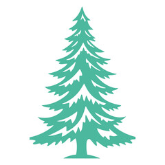 A tall green pine tree with a simple, stylized design