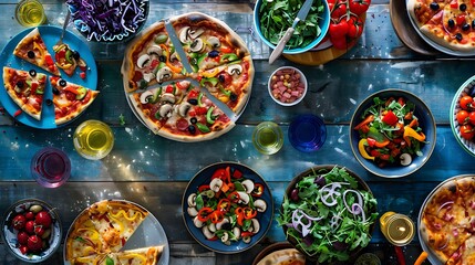 Delicious Pizza and Salad Feast