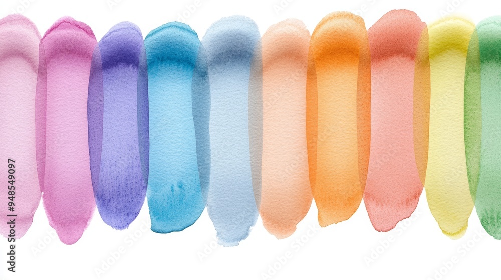 Poster a vibrant array of colorful paint strokes showcasing a gradient of shades from soft pastel to vivid 