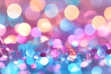 Colorful bokeh lights create a dreamy atmosphere with vibrant tones of pink, blue, and gold for a festive mood