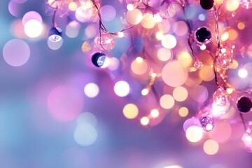 Colorful string lights create a vibrant atmosphere with a magical bokeh effect in a festive setting at night