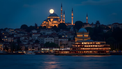 Obraz premium Ottoman Mansions on the Bosphorus Waltzing with Moonlight