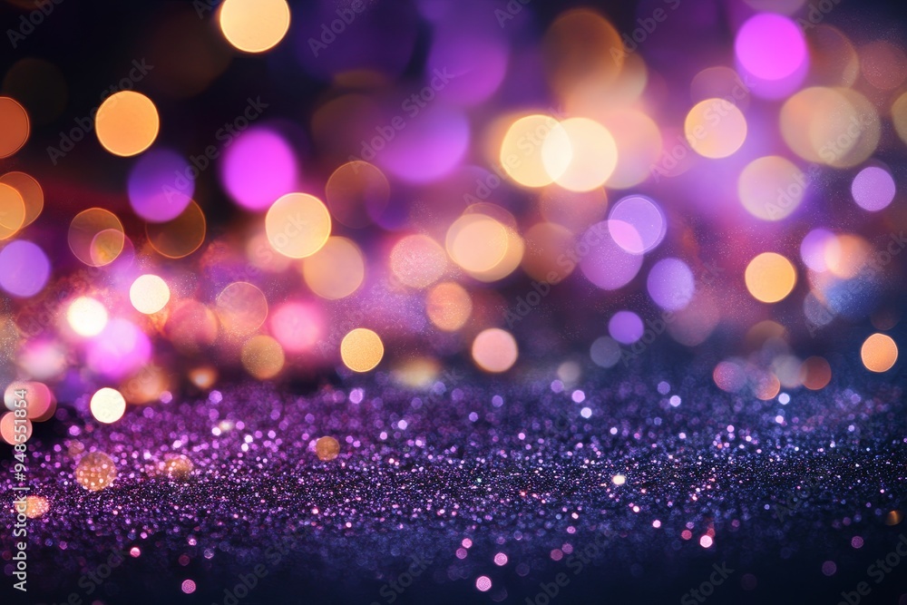 Poster a vibrant display of colorful bokeh lights shimmering on a dark background at night