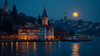 Obraz premium Ottoman Mansions on the Bosphorus Waltzing with Moonlight