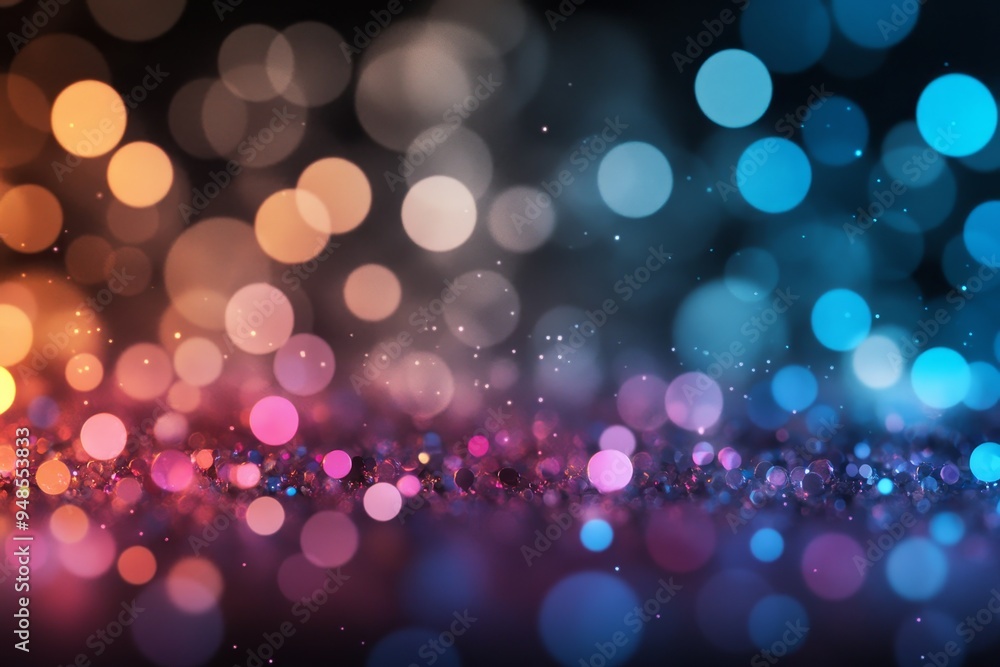 Poster colorful bokeh lights create a dreamy atmosphere in a blurred background with a mix of warm and cool