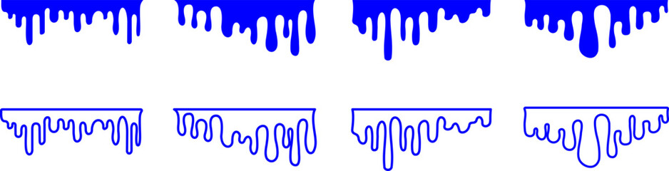 Paint dripping. Blue dripping ink. Dripping liquid. Current paint, stains. Flowing liquid on transparent background. Vector