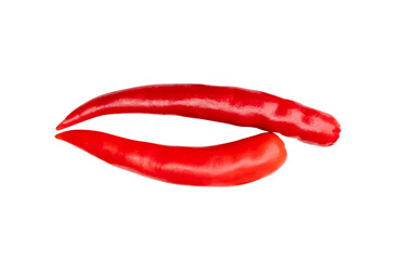 Top view of red chili peppers or cayenne pepper isolated on white background with clipping path