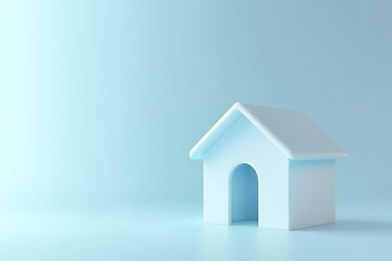 Minimalistic 3D Render of House Icon on Powder Blue Background in Velvet Material with Sky Blue and Platinum Palette