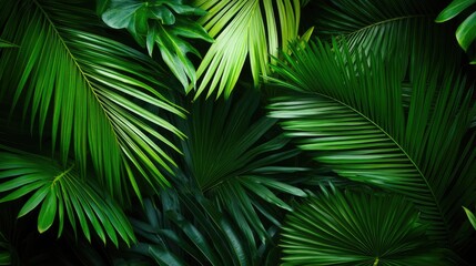 Palm leaves in various shades of green, forming a natural and refreshing backdrop