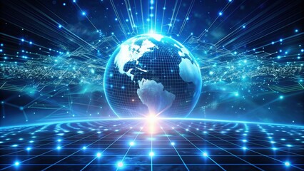 Fototapeta premium Futuristic world technology background with digital interface and glowing particles, futuristic, technology, background