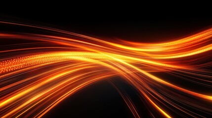 Flowing light trails forming a wave-like pattern with warm orange hues, smooth transitions, and a radiant glow on a black background.