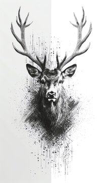 Abstract deer head logo in monochrome on white background