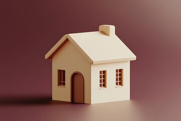 Modern House Icon on Burgundy Background - 3D Render with Maroon and Gold Tones in Soft Quartz Material