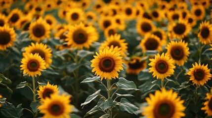 Fototapeta premium 200. **A field of vibrant sunflowers with tall stems and large yellow blooms.