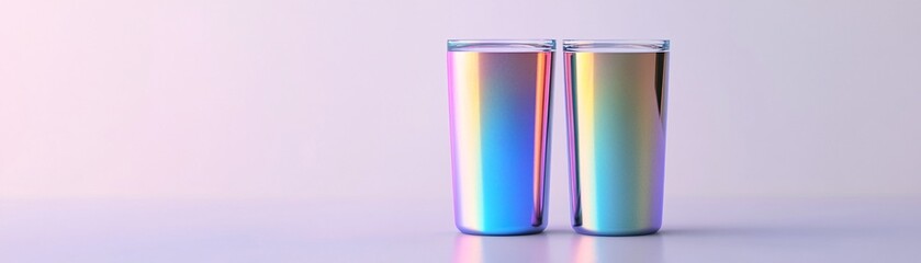 Glossy tumbler mockup featuring a holographic finish sleek and reflective