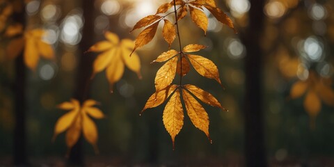 Obraz premium Autumn radiance with golden leaves sunbeams.