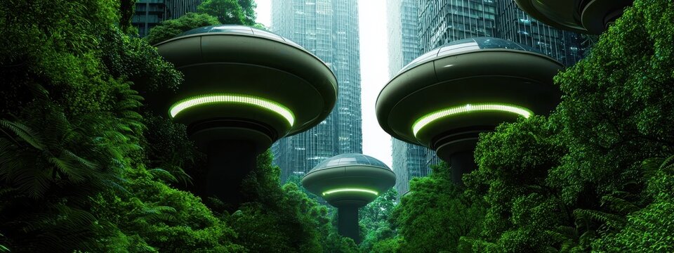 A futuristic city powered by microbial fuel cells, with bacteria generating electricity from organic waste, and bioluminescent organisms lighting up the streets, representing a sustainable