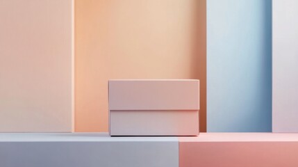 Modern parcel box on an abstract background with soft colors and shapes, ideal for delivery and logistics themes
