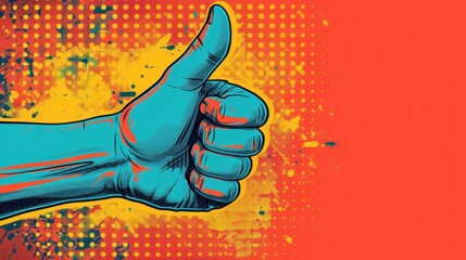 Trendy halftone collage with a grunge thumbs up on a vibrant background
