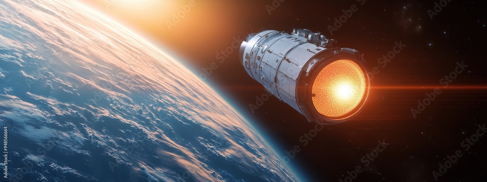 Poster a spacecraft with a special compartment filled with microorganisms, testing their ability to survive
