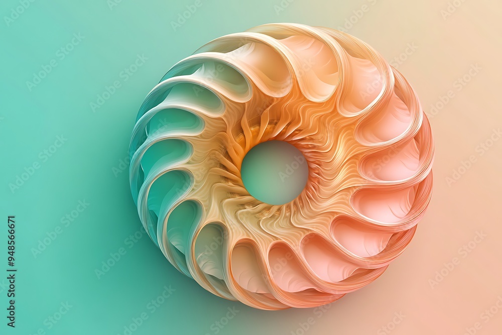 Poster naturalist spiral shell vector graphic in peach and teal with intricate texture