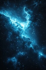 Obraz premium A swirling nebula in the deep blue expanse of space, illuminated by a cluster of stars.