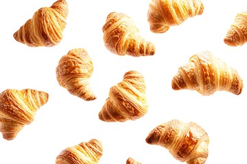 Heavenly Flaky Croissants Suspended in Air on Clean White Background