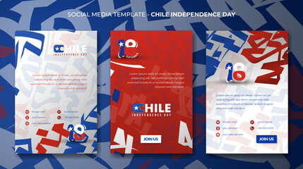 Set of portrait social media post template in red white background with maze design