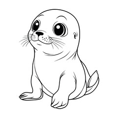 Baby seal illustration coloring pages for kids - coloring book