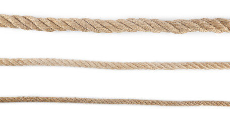 Hemp ropes isolated on white, top view