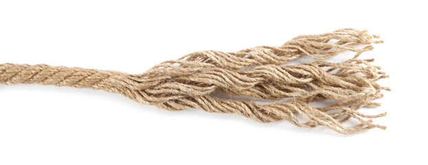 Hemp rope isolated on white, top view