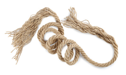 Hemp rope isolated on white, top view