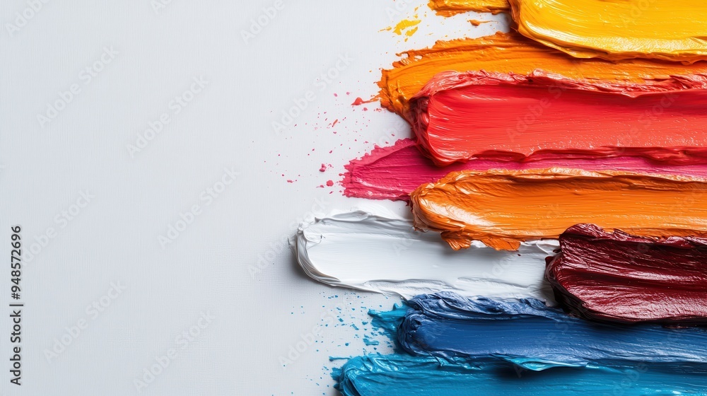 Aufkleber this image showcases a series of vibrant, multicolored paint strokes on a white canvas, emphasizing 