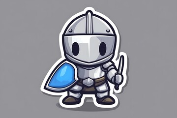 Obraz premium Brave Chibi Medieval Knight with Sword - Cartoon Sticker Design in Flat Vector Style