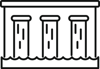 Simple icon representing a hydroelectric power plant generating clean energy from water, an eco friendly source of electricity