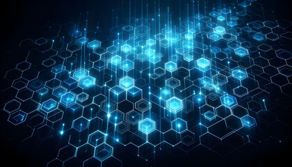 Blue neon hexagonal abstract background