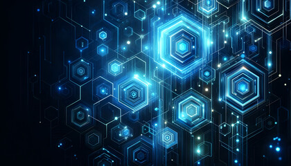 Obraz premium Blue neon hexagonal abstract background
