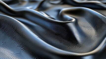 Naklejka premium Close-up of black silk fabric texture with dynamic folds and shiny surface, perfect for backgrounds or design purposes.