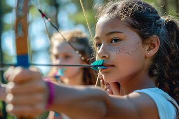 Young Archers Perfecting Their Skills at Outdoor Camp