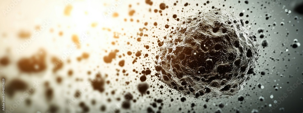 Poster an image of microorganisms surviving on the surface of an asteroid, showing their potential to exist