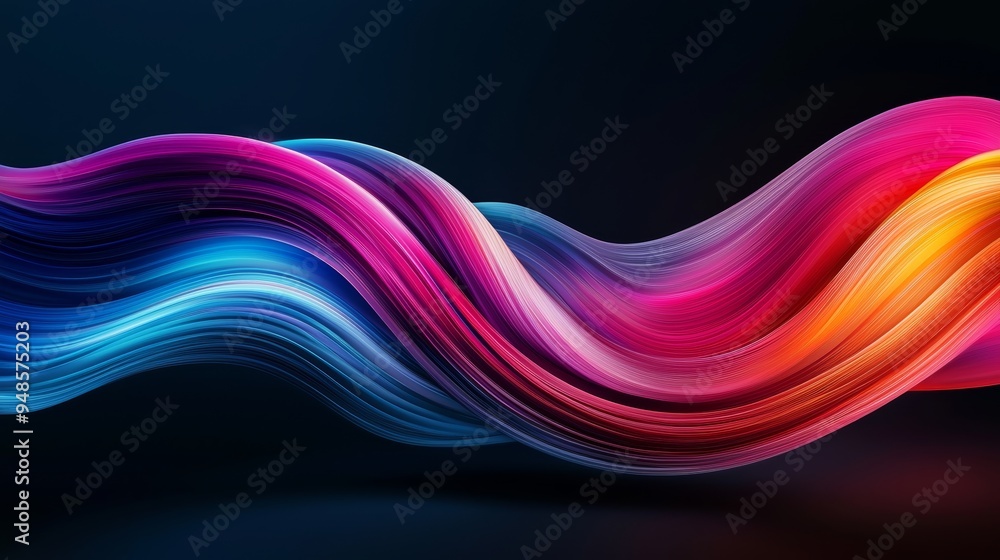 Poster a vibrant swirl of colors flowing gracefully against a dark background, creating a dynamic and capti