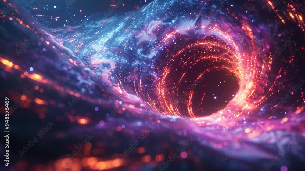 Poster a vibrant portal opens to another dimension illuminated by swirling colors in deep space