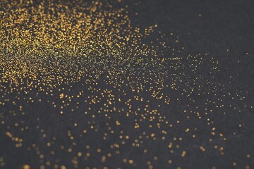 Beautiful shiny golden glitter on black background, closeup