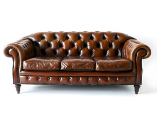 a vintage leather sofa with tufted design on a white background create with ai
