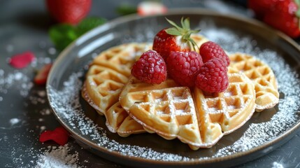 Delicious heart-shaped waffles topped with fresh berries for a romantic Valentine’s Day breakfast