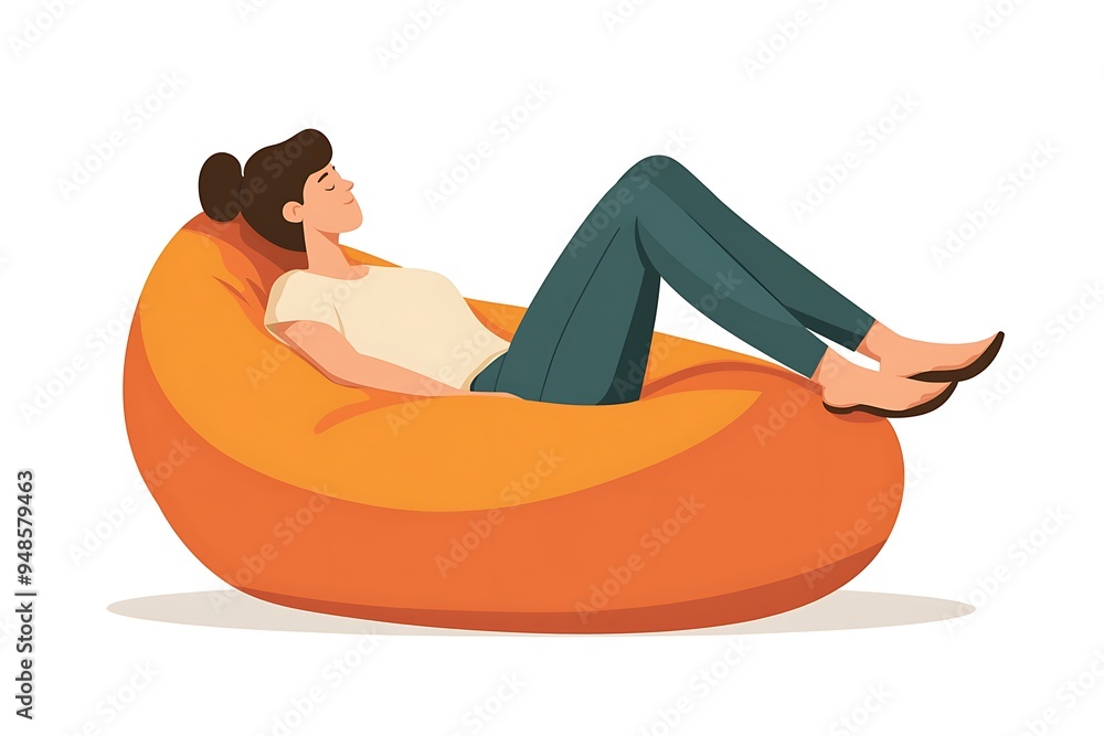 Aufkleber minimalist vector illustration of person lounging on bean bag in side view with simple shapes and li