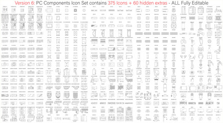 PC Component Icons, Computer Parts - VERSION 6 - contains every PC hardware component needed for high end enthusiast / gaming builds using liquid or air, open or closed loop