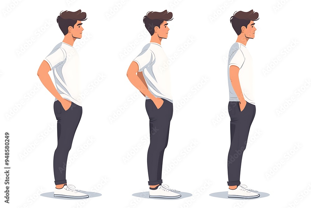 Poster minimalistic side view vector illustration of person in confident pose on white background